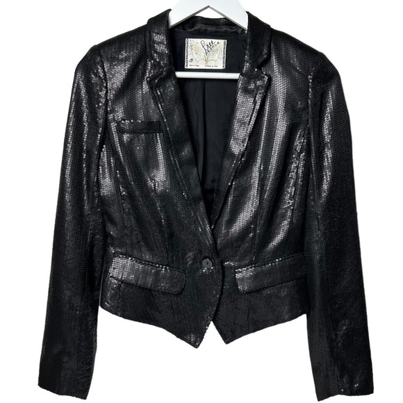 NWT Free People Women Blazer SZ 0 Black Sequin V-Neck One-Button Evening Jacket - Picture 1 of 11